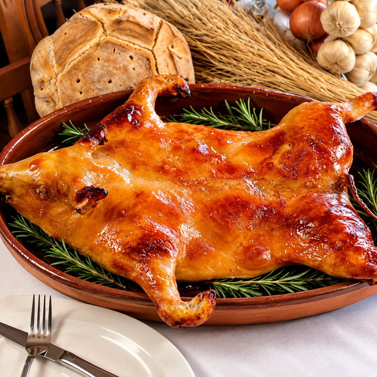 Cochinillo asado sobre barro y romero Cochinillo Preasado entero - Imagen 1